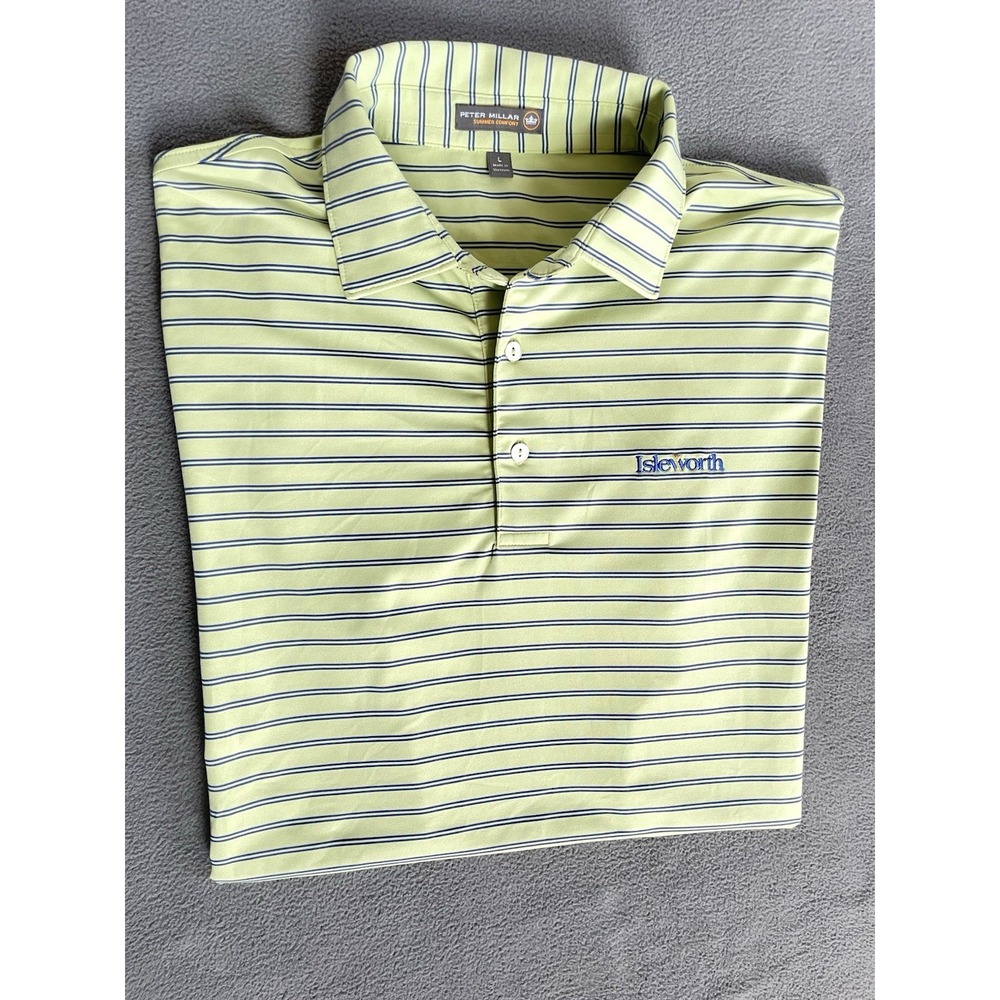 Peter Millar Summer Comfort Men's Golf Polo Size Large Green Striped Isleworth